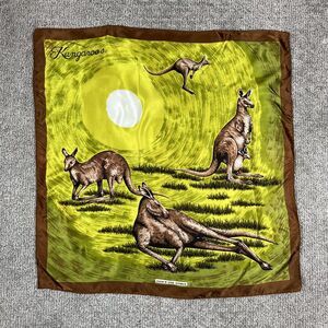 Vintage Citer Scarf Womens One Size Green Satin Kangaroo Print Australia Nature